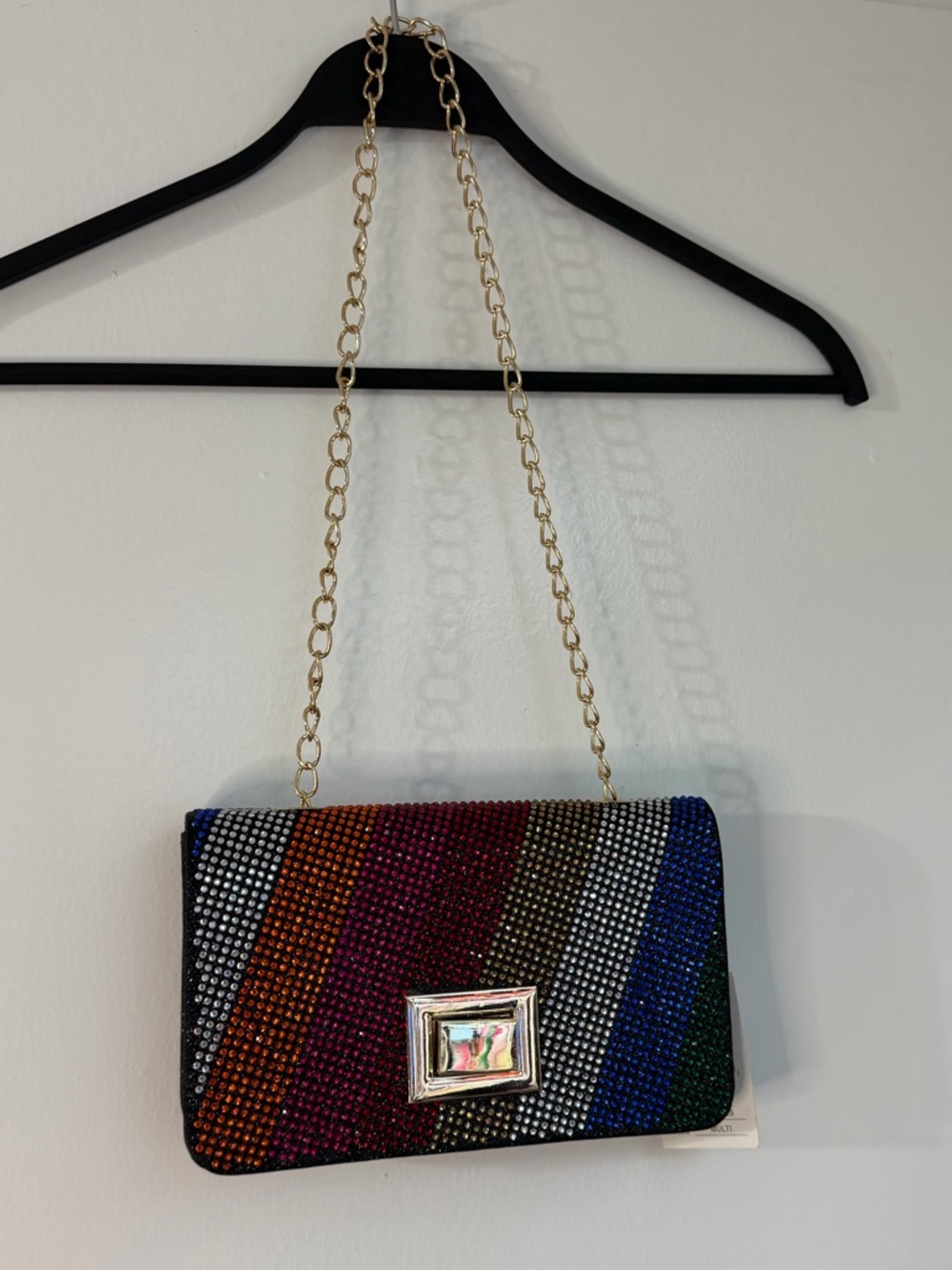 Crystal-Embellished Rainbow Crossbody Clutch - Multicolor